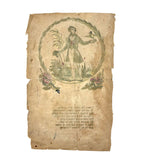 My Passion Never Can Be Told, Gentleman with Bird and Letter, C. 1840  Hand-colored Block Print Valentine