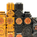 Intricately (Laboriously!) Carved Folk (Prison?) Art Chess Set with Many Stars, c. 1940s (One Pawn Missing)