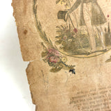 My Passion Never Can Be Told, Gentleman with Bird and Letter, C. 1840  Hand-colored Block Print Valentine