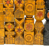 Intricately (Laboriously!) Carved Folk (Prison?) Art Chess Set with Many Stars, c. 1940s (One Pawn Missing)