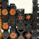Intricately (Laboriously!) Carved Folk (Prison?) Art Chess Set with Many Stars, c. 1940s (One Pawn Missing)