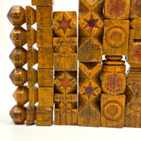 Intricately (Laboriously!) Carved Folk (Prison?) Art Chess Set with Many Stars, c. 1940s (One Pawn Missing)