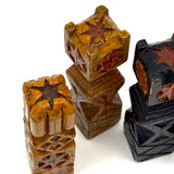 Intricately (Laboriously!) Carved Folk (Prison?) Art Chess Set with Many Stars, c. 1940s (One Pawn Missing)