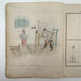 Treasure Trove of a 1879-80 Monticello, Iowa Drawing and Watercolor Book, with Loose Drawings Too