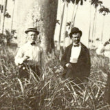 Men with Hats in Field with Palm Trees, Striking c. 1900 Silver Print on Thin Paper