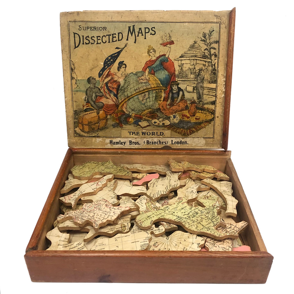Hamley Bros. London Rare c. 1880 "Dissected Map" of the World Puzzle in Original Box