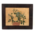 Flowers and Strawberries in Basket, Early Naive Ink and Watercolor on Wove