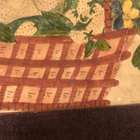 Flowers and Strawberries in Basket, Early Naive Ink and Watercolor on Wove