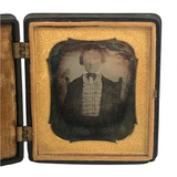 Daguerreotype of Child in Plaid Vest with Strange Hands in Fine Thermoplastic Case