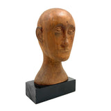 Serene Feeling Folk Art Larger Carved Head, Mounted to Custom Base