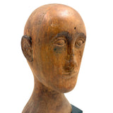 Serene Feeling Folk Art Larger Carved Head, Mounted to Custom Base