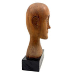 Serene Feeling Folk Art Larger Carved Head, Mounted to Custom Base