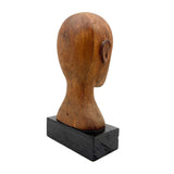 Serene Feeling Folk Art Larger Carved Head, Mounted to Custom Base