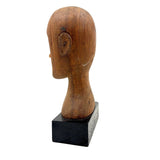 Serene Feeling Folk Art Larger Carved Head, Mounted to Custom Base