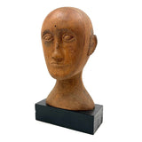 Serene Feeling Folk Art Larger Carved Head, Mounted to Custom Base
