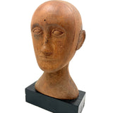 Serene Feeling Folk Art Larger Carved Head, Mounted to Custom Base