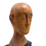 Serene Feeling Folk Art Larger Carved Head, Mounted to Custom Base