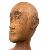 Serene Feeling Folk Art Larger Carved Head, Mounted to Custom Base