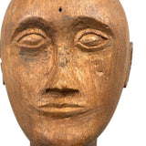 Serene Feeling Folk Art Larger Carved Head, Mounted to Custom Base