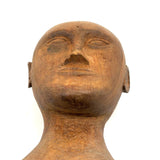 Serene Feeling Folk Art Larger Carved Head, Mounted to Custom Base