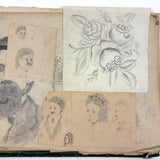 Treasure Trove of a 1879-80 Monticello, Iowa Drawing and Watercolor Book, with Loose Drawings Too