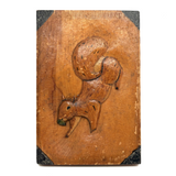 Pouncing Old Relief Carved Squirrel Signed ROMEO