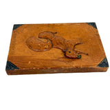 Pouncing Old Relief Carved Squirrel Signed ROMEO