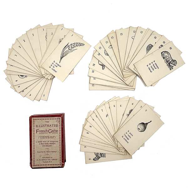 The Illustrated French Game, Very Scarce and Lovely Rummy Type Antique French Vocabulary Game