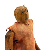 SOLD Very Wonderful Old Carved Folk Art Jointed Figure in Hand-dyed, Hand-sewn Dress