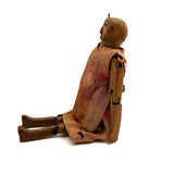 SOLD Very Wonderful Old Carved Folk Art Jointed Figure in Hand-dyed, Hand-sewn Dress