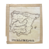 Spain & Portugal, Miniature 19th Century American Hand-drawn Ink Map with Tissue Border/Overlay