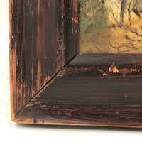 Houses Nestled in Landscape, Atmospheric Antique Folk Art Painting in Period Frame
