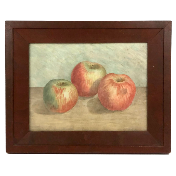 Lovely Antique Watercolor of Three Apples in Great Frame