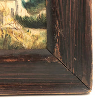 Houses Nestled in Landscape, Atmospheric Antique Folk Art Painting in Period Frame
