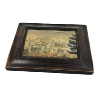 Houses Nestled in Landscape, Atmospheric Antique Folk Art Painting in Period Frame