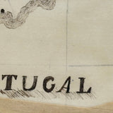 Spain & Portugal, Miniature 19th Century American Hand-drawn Ink Map with Tissue Border/Overlay