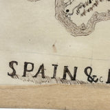 Spain & Portugal, Miniature 19th Century American Hand-drawn Ink Map with Tissue Border/Overlay