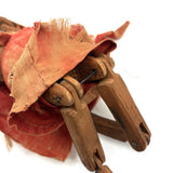 SOLD Very Wonderful Old Carved Folk Art Jointed Figure in Hand-dyed, Hand-sewn Dress