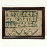 Very Naive 19th Century New England Alphabet Sampler with Zig Zag on (Equally Expressive) Homespun