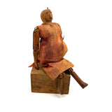 SOLD Very Wonderful Old Carved Folk Art Jointed Figure in Hand-dyed, Hand-sewn Dress