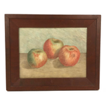 Lovely Antique Watercolor of Three Apples in Great Frame
