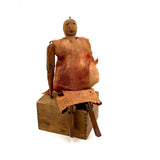SOLD Very Wonderful Old Carved Folk Art Jointed Figure in Hand-dyed, Hand-sewn Dress