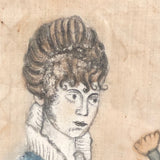 Wonderfully Naive Early 19th C. Portrait of Young Woman on Silk, Framed