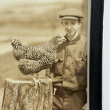 Box with Key and Handsome Hen, Sweet c. 1940s Snapshot, Framed As Found