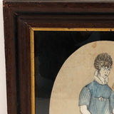 Wonderfully Naive Early 19th C. Portrait of Young Woman on Silk, Framed