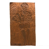 Vintage Copper Foil Portrait of Figure in Shorts Signed B.L.M