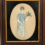 Wonderfully Naive Early 19th C. Portrait of Young Woman on Silk, Framed