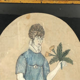 Wonderfully Naive Early 19th C. Portrait of Young Woman on Silk, Framed