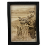 Box with Key and Handsome Hen, Sweet c. 1940s Snapshot, Framed As Found