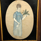 Wonderfully Naive Early 19th C. Portrait of Young Woman on Silk, Framed
